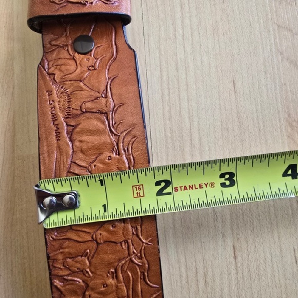 Al Stohlman Belt Brown Leather Embossed Western Longhorn Belt 32 - Picture 13 of 16